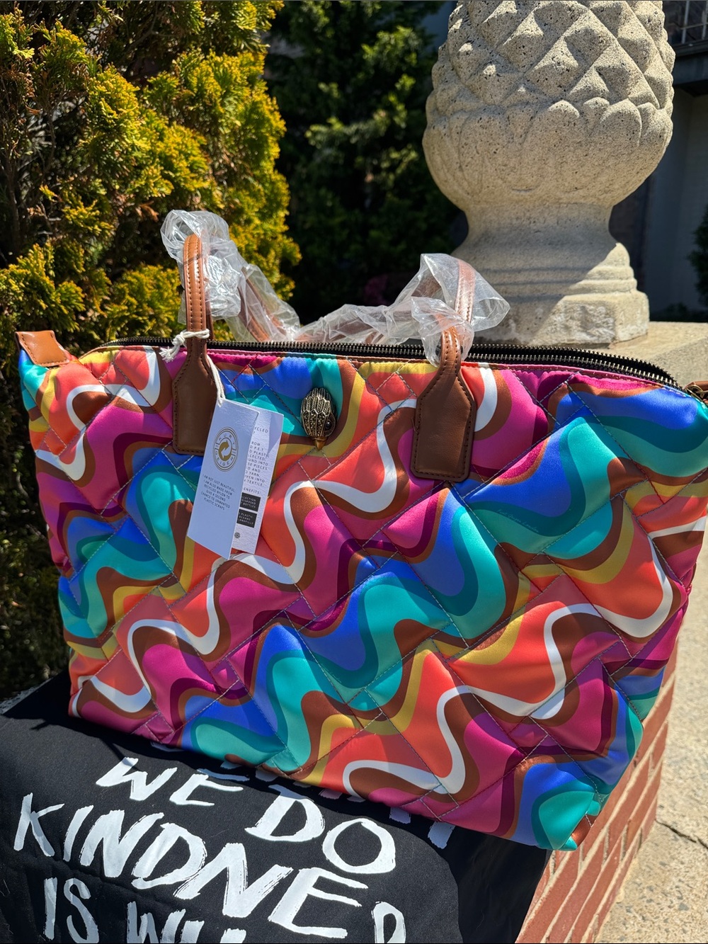 Kurt Geiger Colorful Wave Pattern Quilted Tote with Brown Handles Recycled nylon - Picture 15 of 16
